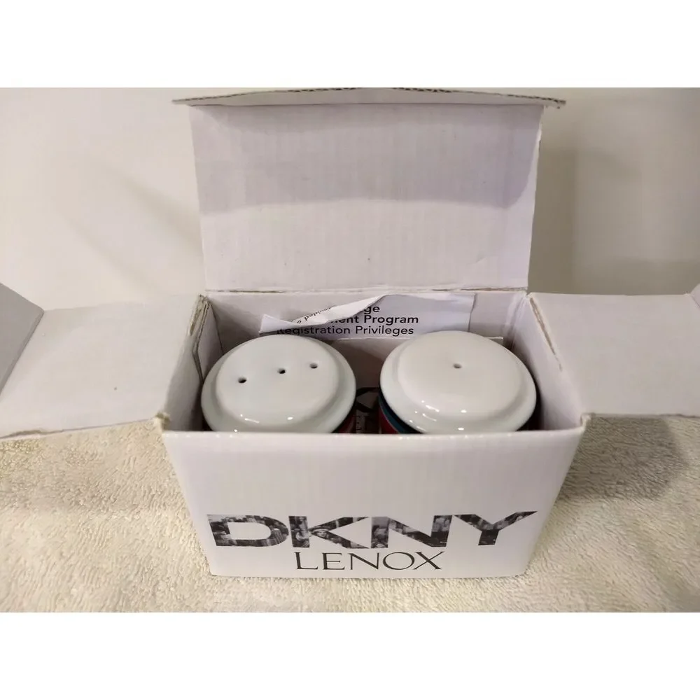Lenox DKNY Urban Essentials Cherry Salt & Pepper Shakers Stackable Red - Stripes
